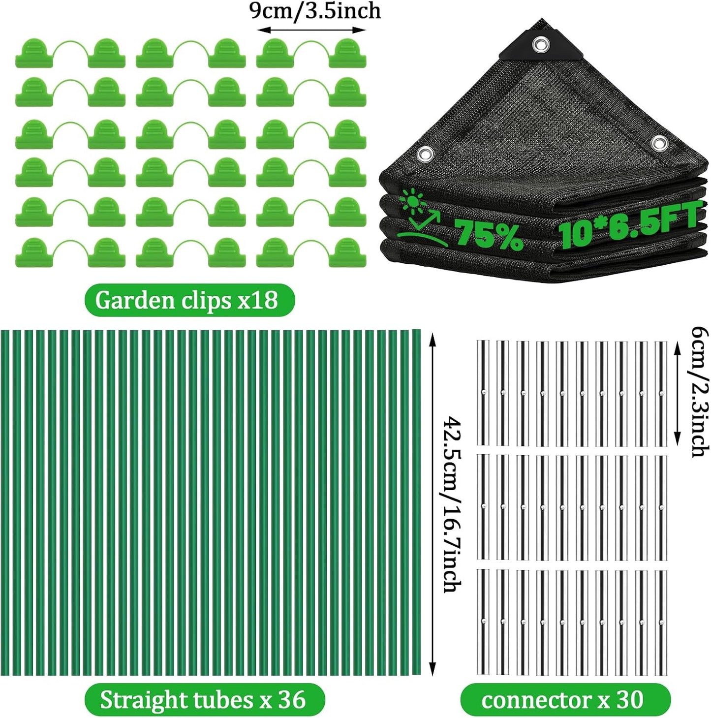 6.5 X 5FT 75% Garden Shade Cloth with Hoops, Plant Shade Cloth Garden