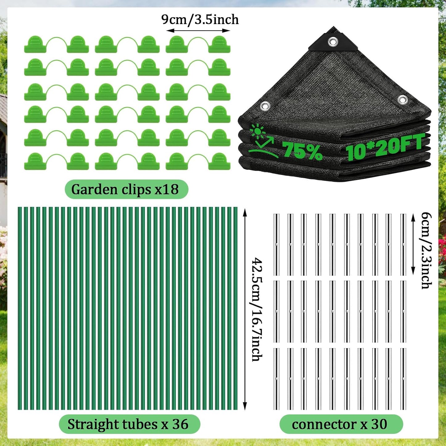 6.5 X 5FT 75% Garden Shade Cloth with Hoops, Plant Shade Cloth Garden