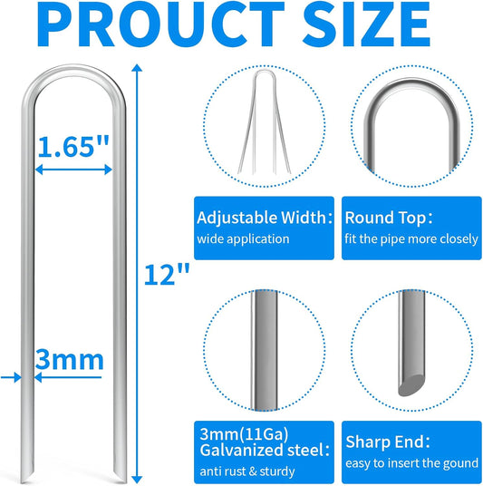 12 Inch 25 Pack Heavy Duty U Shaped Garden Stakes