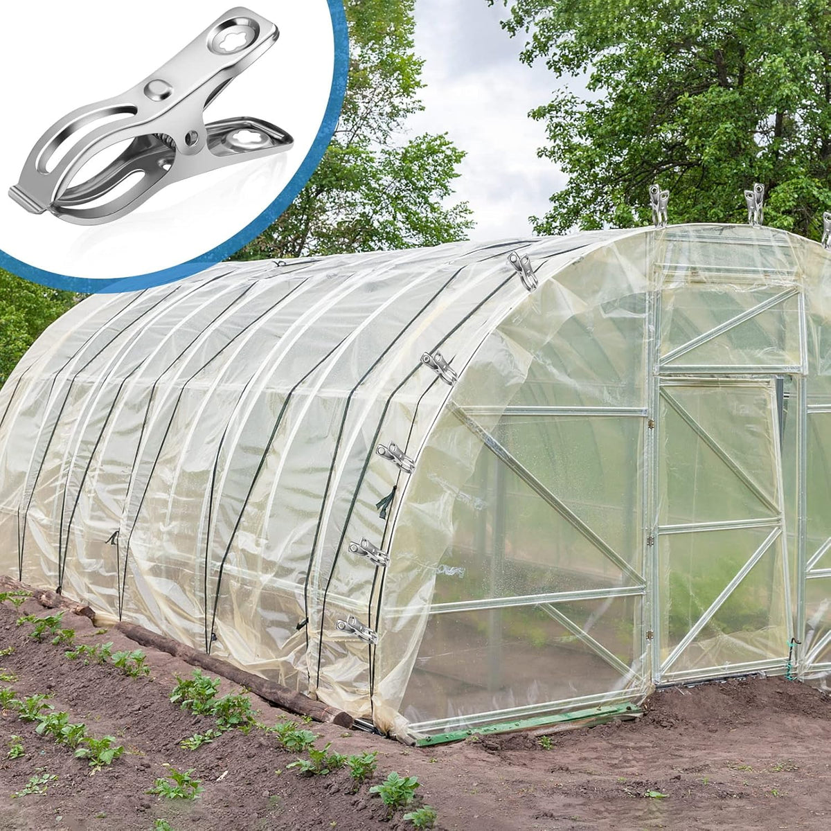 40 PCS Garden Clips, Heavy Duty Stainless Steel Greenhouse Clamps, Greenhouse Clips for Netting, Have a Strong Grip to Hold Down The Shade Cloth or Plant Cover on Garden Hoops or Greenhouse Hoops