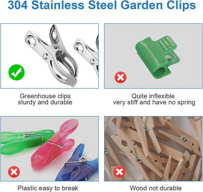 40 PCS Garden Clips, Heavy Duty Stainless Steel Greenhouse Clamps, Greenhouse Clips for Netting, Have a Strong Grip to Hold Down The Shade Cloth or Plant Cover on Garden Hoops or Greenhouse Hoops