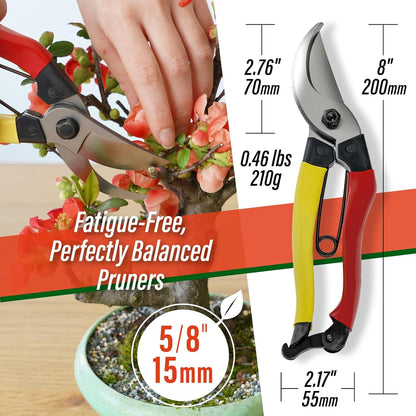 Bypass Pruning Shears 8" - Japanese Hand Pruners Garden Scissors