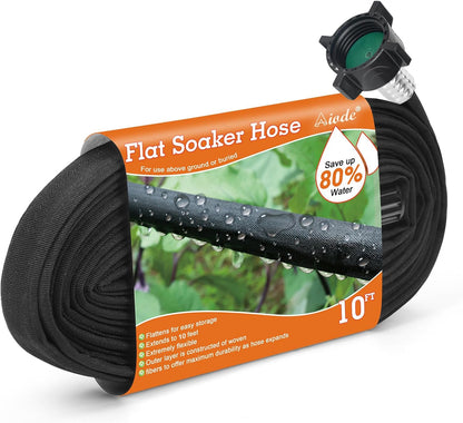 Flat Soaker Hose 10FT for Garden Beds Drip Hose Heavy Duty Save 80% Water for Vegetable Tree (10FT)