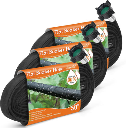 Flat Soaker Hose 10FT for Garden Beds Drip Hose Heavy Duty Save 80% Water for Vegetable Tree (10FT)