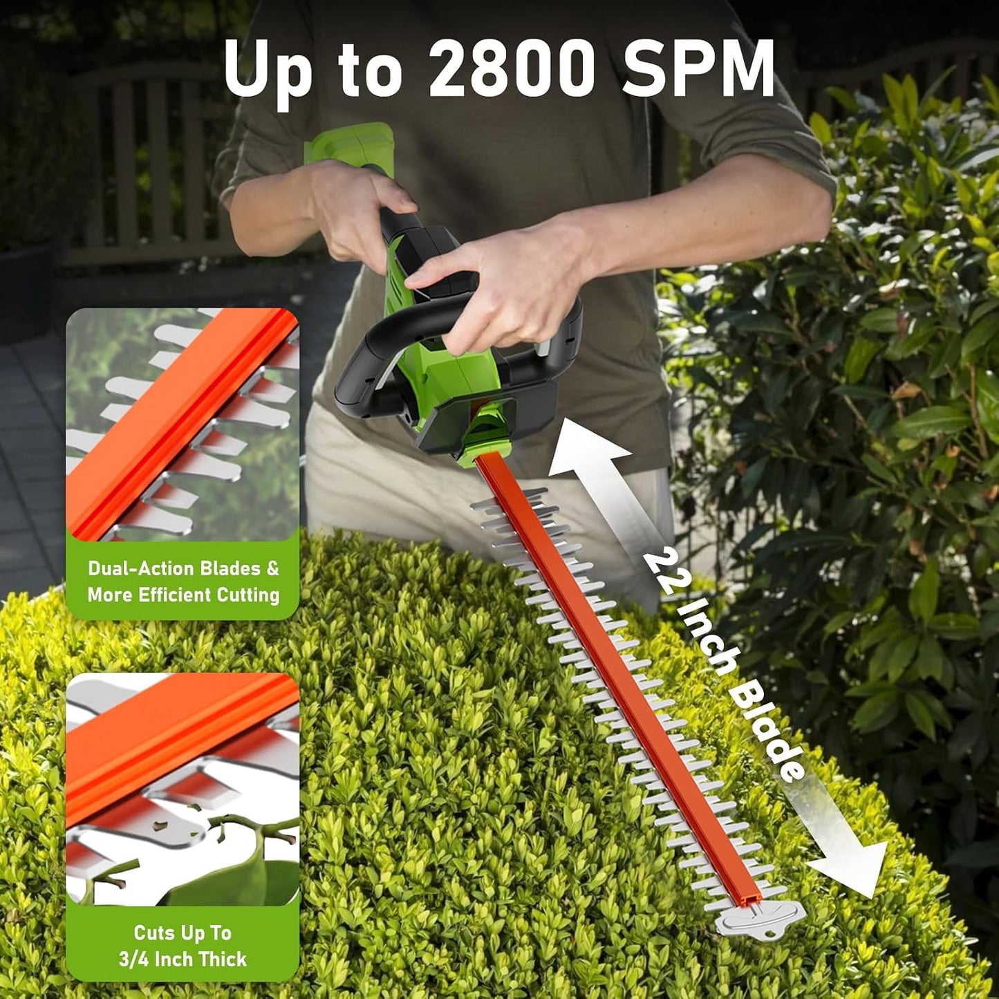 20V Max Hedge Trimmer Cordless, 22 Inch Tree Trimmer with 2 Batteries and Charger, Handheld Electric Trimmers, Grass Shrub Pruning Cutter, Lightweight & Compact Hedge Shear for Garden, Lawn