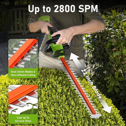 20V Max Hedge Trimmer Cordless, 22 Inch Tree Trimmer with 2 Batteries and Charger, Handheld Electric Trimmers, Grass Shrub Pruning Cutter, Lightweight & Compact Hedge Shear for Garden, Lawn