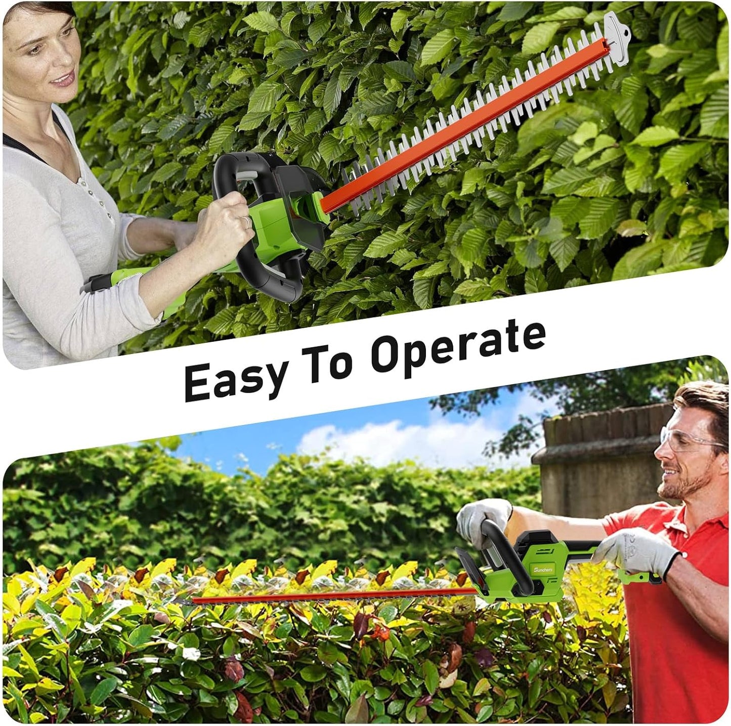 20V Max Hedge Trimmer Cordless, 22 Inch Tree Trimmer with 2 Batteries and Charger, Handheld Electric Trimmers, Grass Shrub Pruning Cutter, Lightweight & Compact Hedge Shear for Garden, Lawn