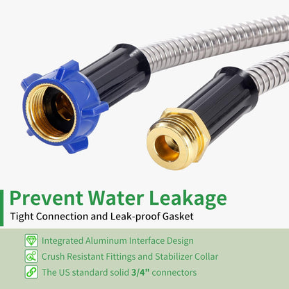 304 Stainless Steel Garden Hose, 100 ft Metal Garden Hose with 3/4" Connector Fittings and Sprayer, Heavy Duty Kink Free Flexible Outdoor Water Hose, Blue