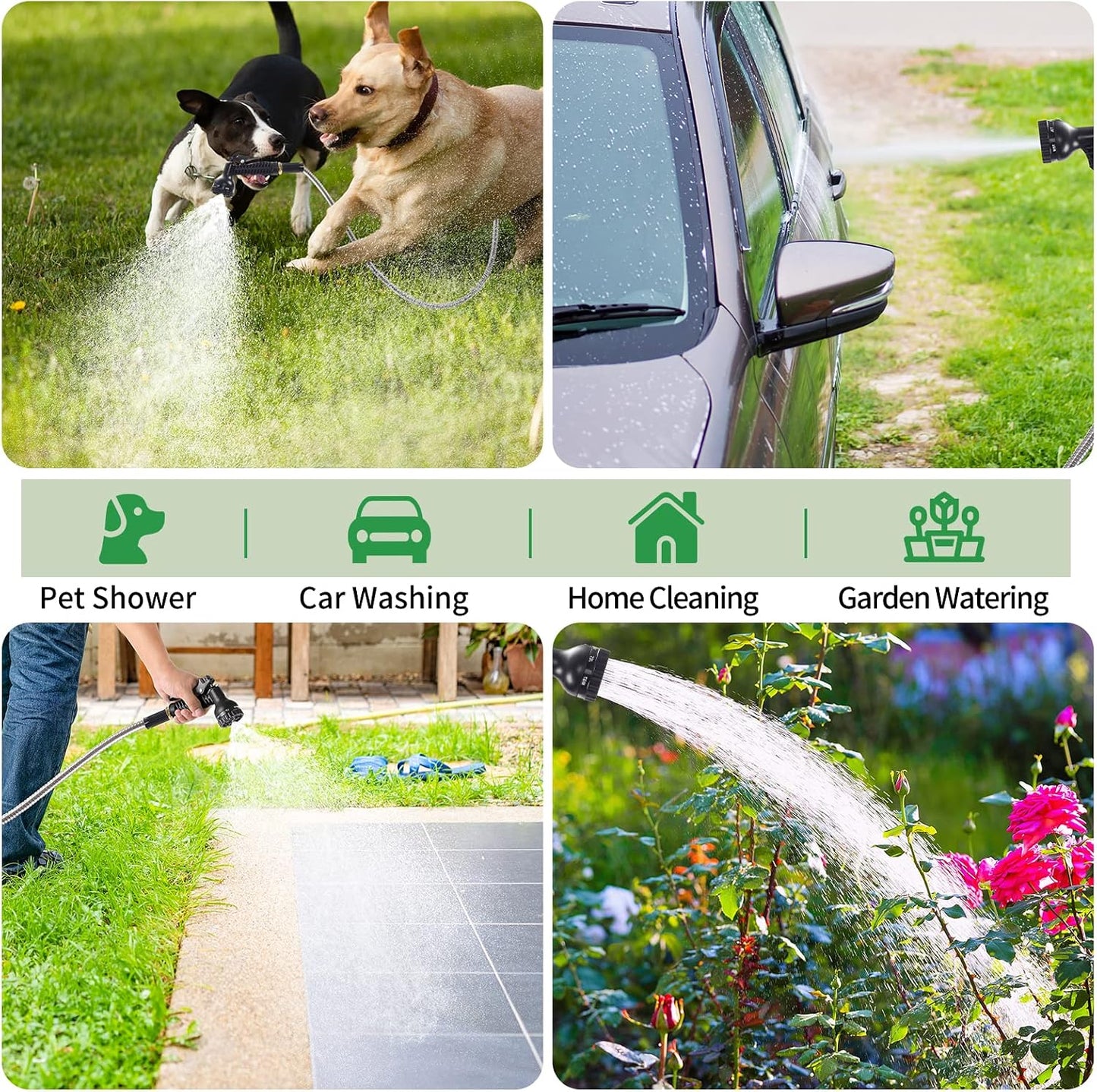 304 Stainless Steel Garden Hose, 100 ft Metal Garden Hose with 3/4" Connector Fittings and Sprayer, Heavy Duty Kink Free Flexible Outdoor Water Hose, Blue