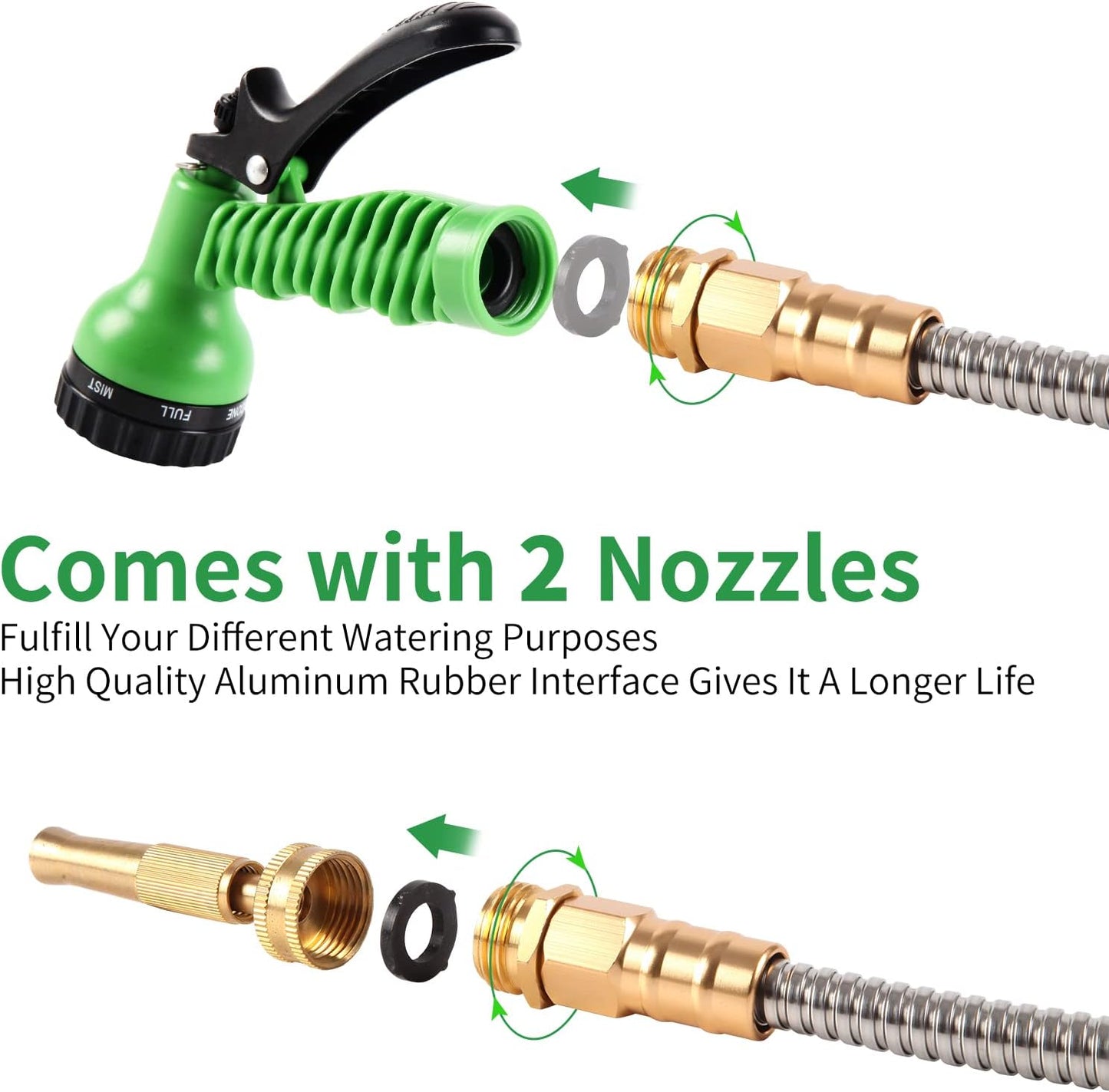 304 Stainless Steel Garden Hose, 100 ft Metal Garden Hose with 3/4" Connector Fittings and Sprayer, Heavy Duty Kink Free Flexible Outdoor Water Hose, Blue