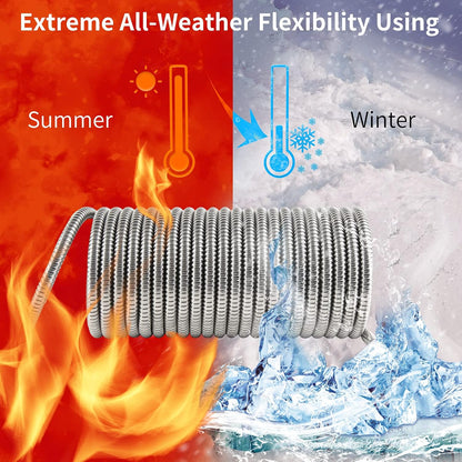 304 Stainless Steel Garden Hose, 100 ft Metal Garden Hose with 3/4" Connector Fittings and Sprayer, Heavy Duty Kink Free Flexible Outdoor Water Hose, Blue