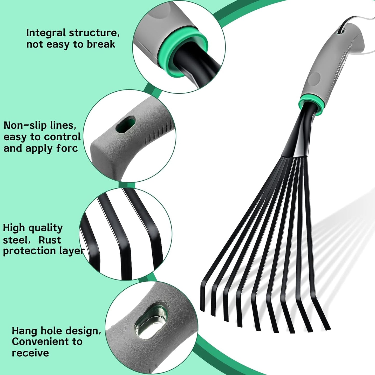2 Pcs Gardening Hand Rake Stainless Steel Hand Tiller Small Garden Rake for Gardening Short Handle with Handle Garden Tools for Cultivating Loosening Soil Spreading
