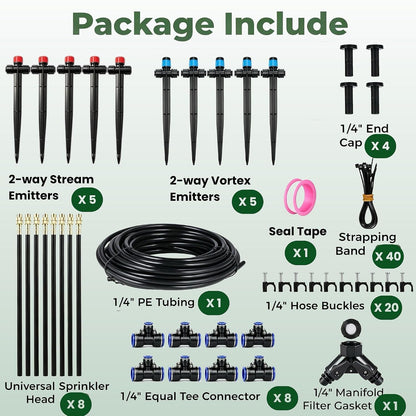 50FT Drip Irrigation System for Starter: Small Garden Quick Connect 1/4" PE Water Tubing Automatic 11Pcs Sprinkler Kit Adjustable Misting Part Watering Hose Outdoor Raised Bed Plants Flower Greenhouse