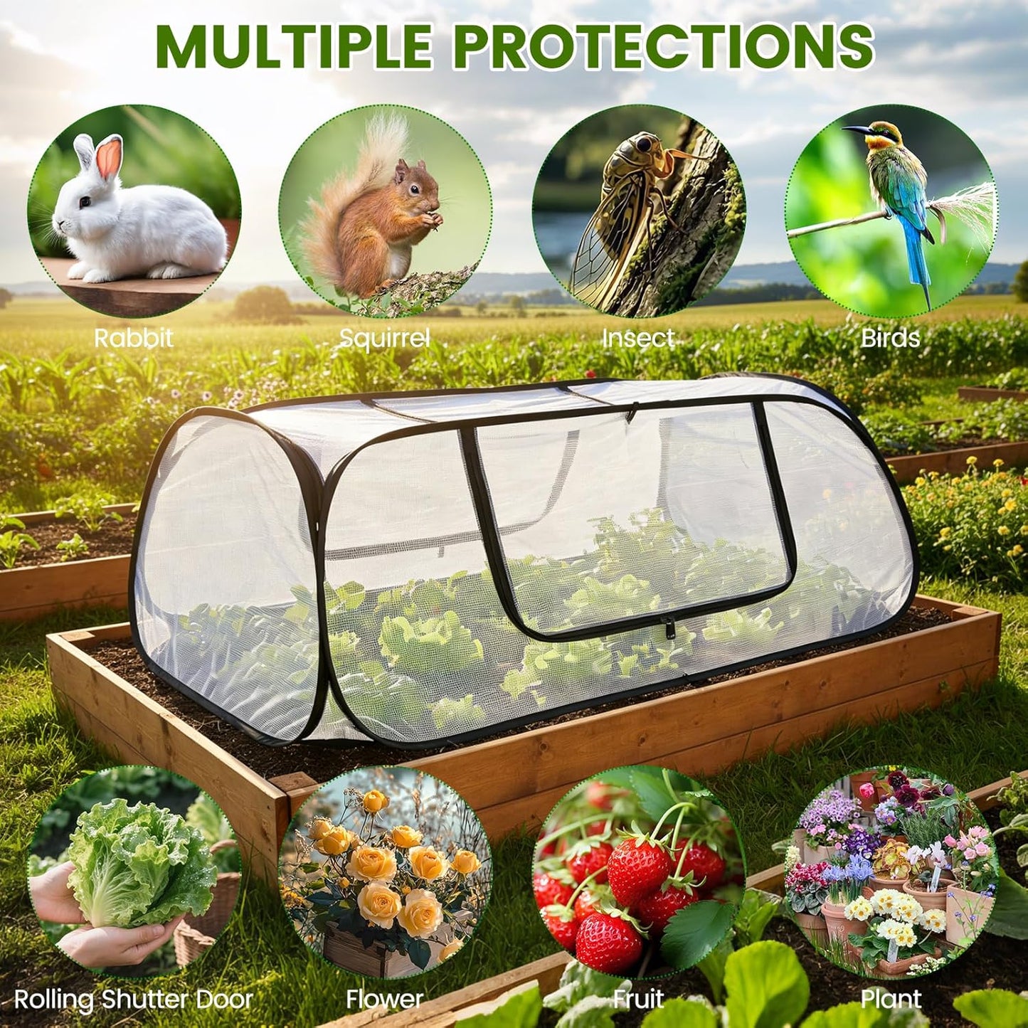 Garden Netting Raised Beds Cover Pop Up Garden Plant Cover with Storage Bag