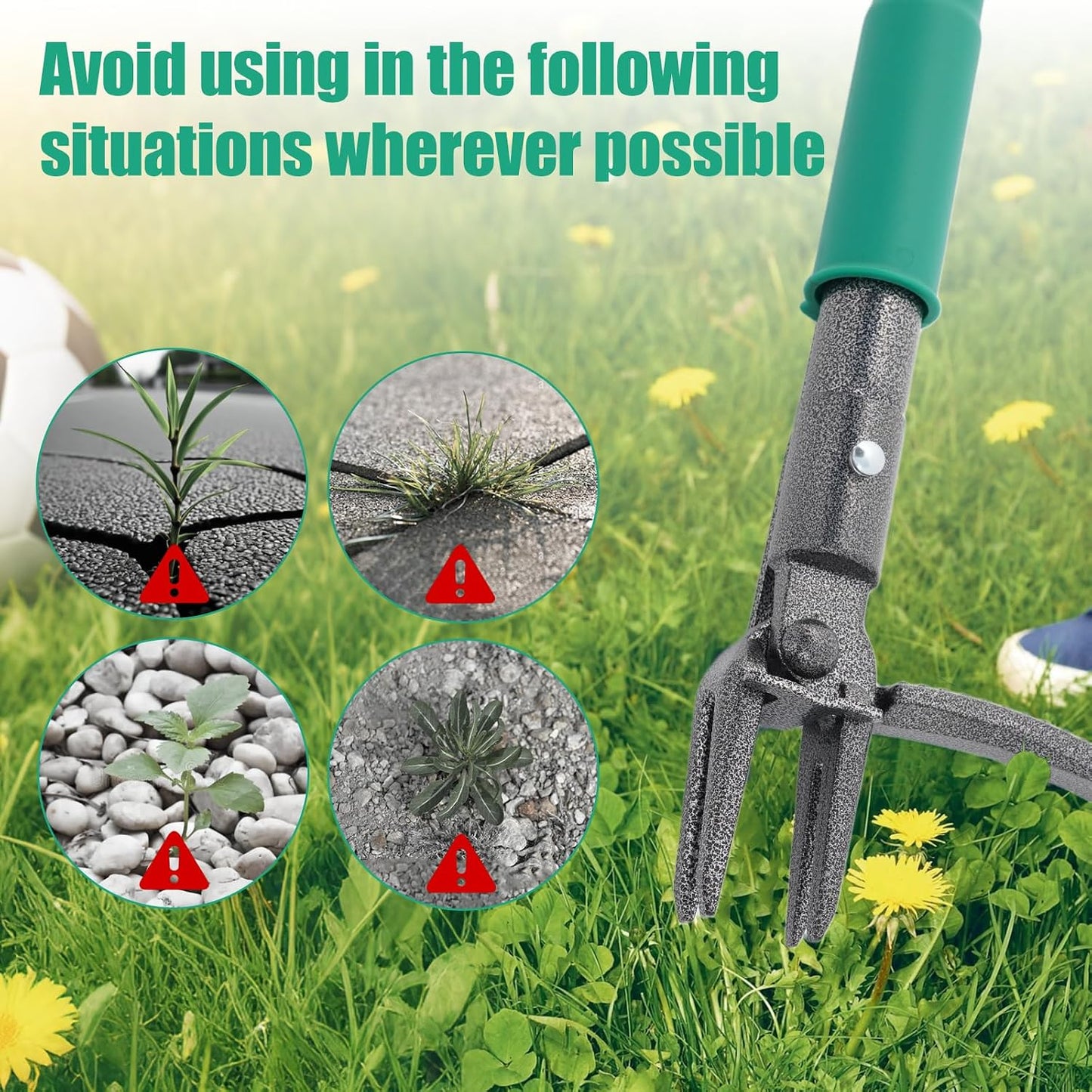 Stand Up Weed Puller Tool with Dual Weed Eject Tech, 4 Claw Steel Head Garden Tools 57.1" Long Handle Weeder, Heavy Duty No Bend Weed Remover for Dandelions, Thistles, Lawn and Yard