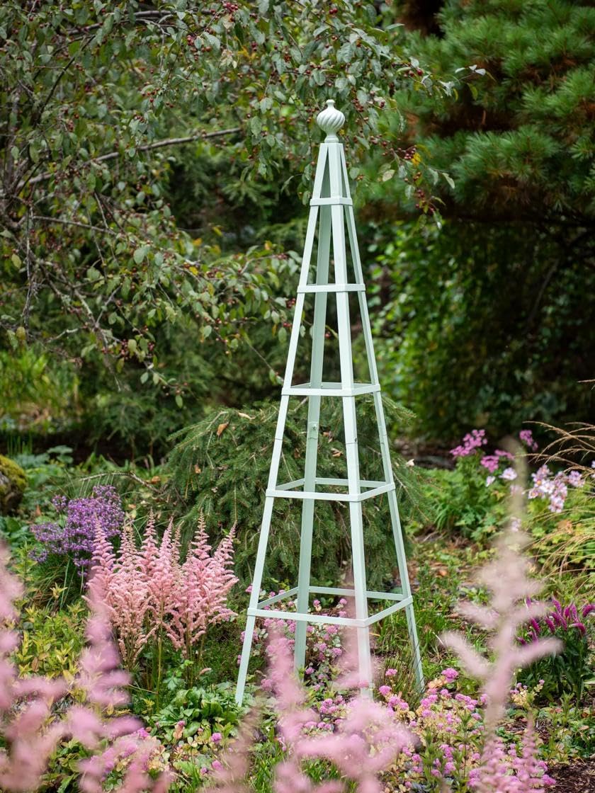 Oxford Pyramid Trellis | Decorative Outdoor Garden Statement Obelisk Plant Support for Flowering Vines | 6 Feet Tall All-Season Use Ground Stakes Included