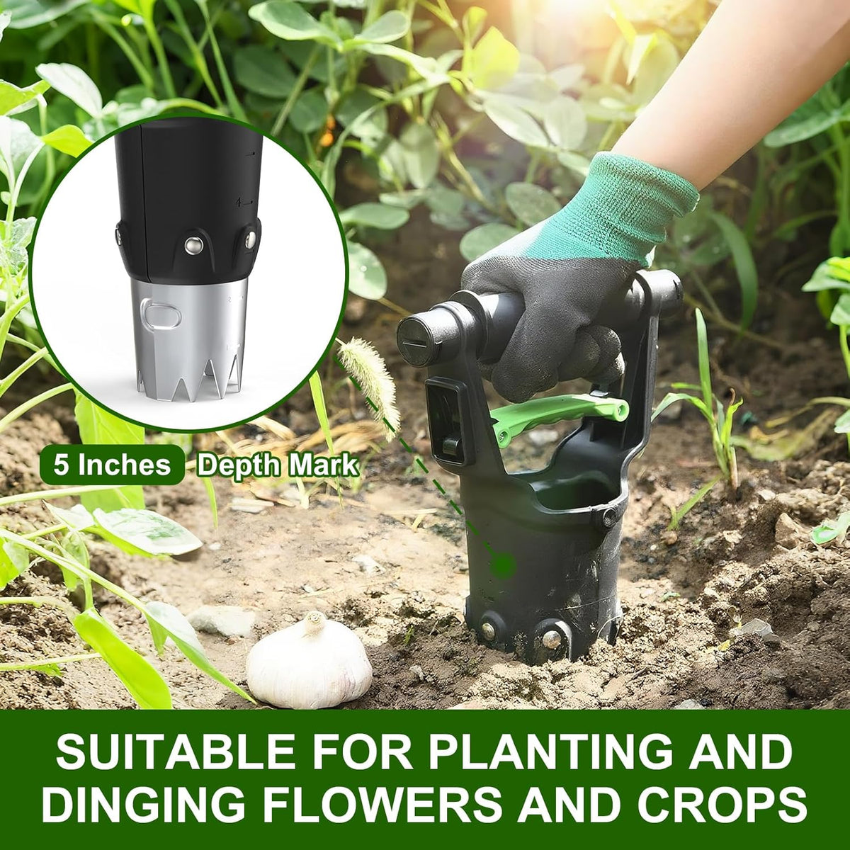 Sturdy Bulb Planter, 5 inches Depth Hand Bulb Planting Tool, Heavt Duty Stainless Steel Garden Soil Release Tool & Transplanter for Plants Seeds and Digging Tulips