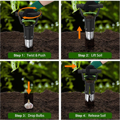 Sturdy Bulb Planter, 5 inches Depth Hand Bulb Planting Tool, Heavt Duty Stainless Steel Garden Soil Release Tool & Transplanter for Plants Seeds and Digging Tulips