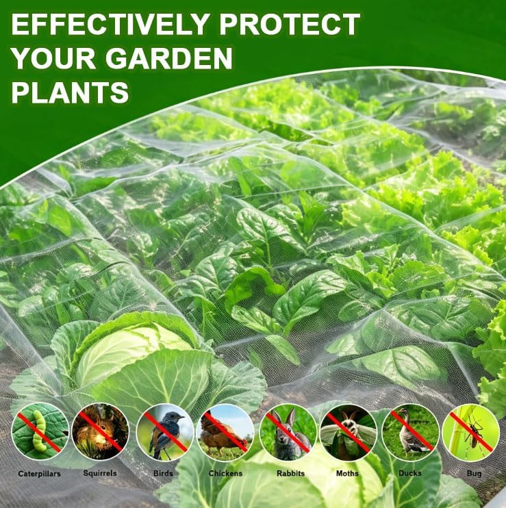 4×10 FT Garden Netting, Ultra Fine Mesh Pest Barrier, Plant Covers Row Cover for Vegetables Fruits Flowers, Greenhouse Raised Bed Screen Protect Plants from Birds Bugs