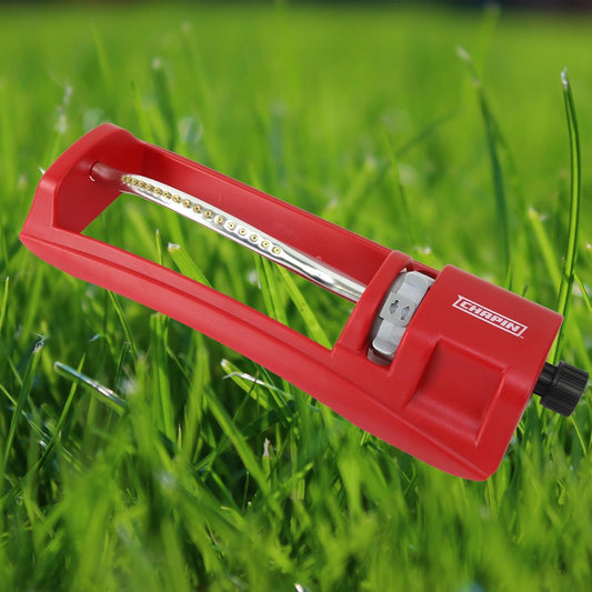 4990 Oscillating Lawn Sprinkler with 17 Brass Nozzles, Red