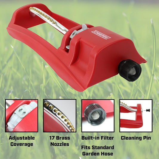 4990 Oscillating Lawn Sprinkler with 17 Brass Nozzles, Red