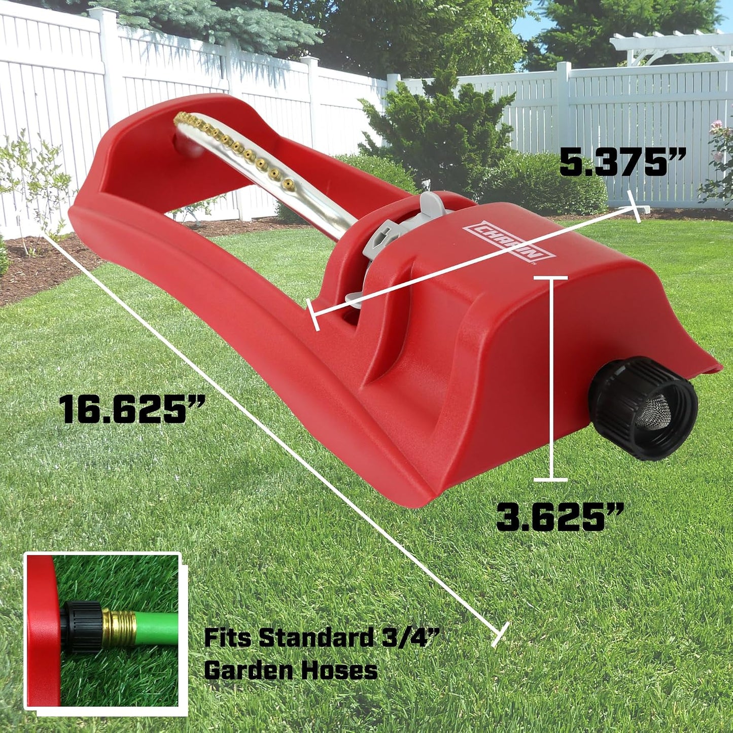 4990 Oscillating Lawn Sprinkler with 17 Brass Nozzles, Red