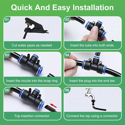 360° Adjustable Drip Irrigation System-50FT Garden Watering System with 16 Brass Nozzles,Irrigation System for Garden/Yard/Lawn,Greenhouse Accessories, 5/16" Tubing Garden Irrigation System