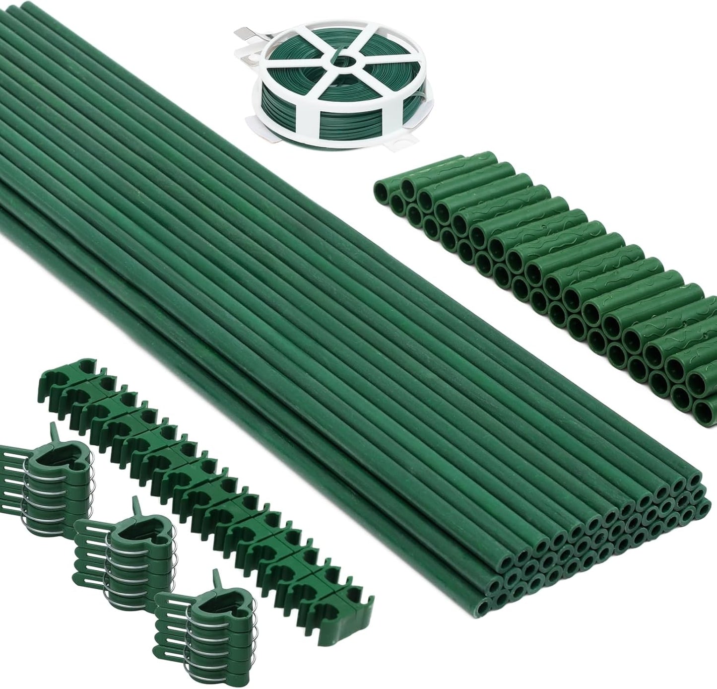 125pcs Garden Stakes Kit: Includes 40 Sets of Fiberglass Plant Sticks Supports & Accessories for DIY 4ft, 5ft, 6ft, 7ft Stakes for Tomato, Vegetables, Indoor & Outdoor Gardening Supplies