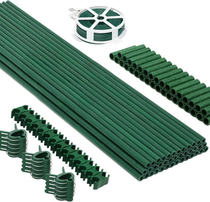 125pcs Garden Stakes Kit: Includes 40 Sets of Fiberglass Plant Sticks Supports & Accessories for DIY 4ft, 5ft, 6ft, 7ft Stakes for Tomato, Vegetables, Indoor & Outdoor Gardening Supplies