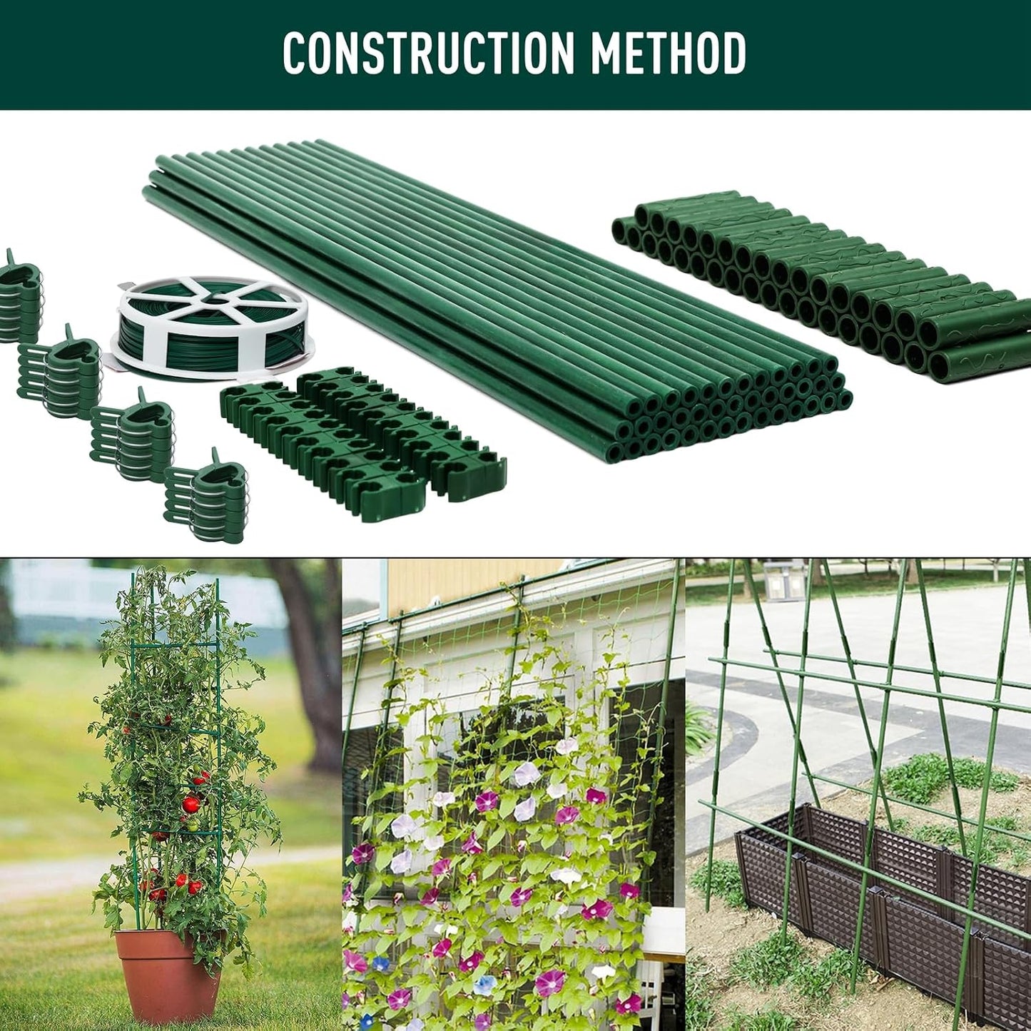 125pcs Garden Stakes Kit: Includes 40 Sets of Fiberglass Plant Sticks Supports & Accessories for DIY 4ft, 5ft, 6ft, 7ft Stakes for Tomato, Vegetables, Indoor & Outdoor Gardening Supplies
