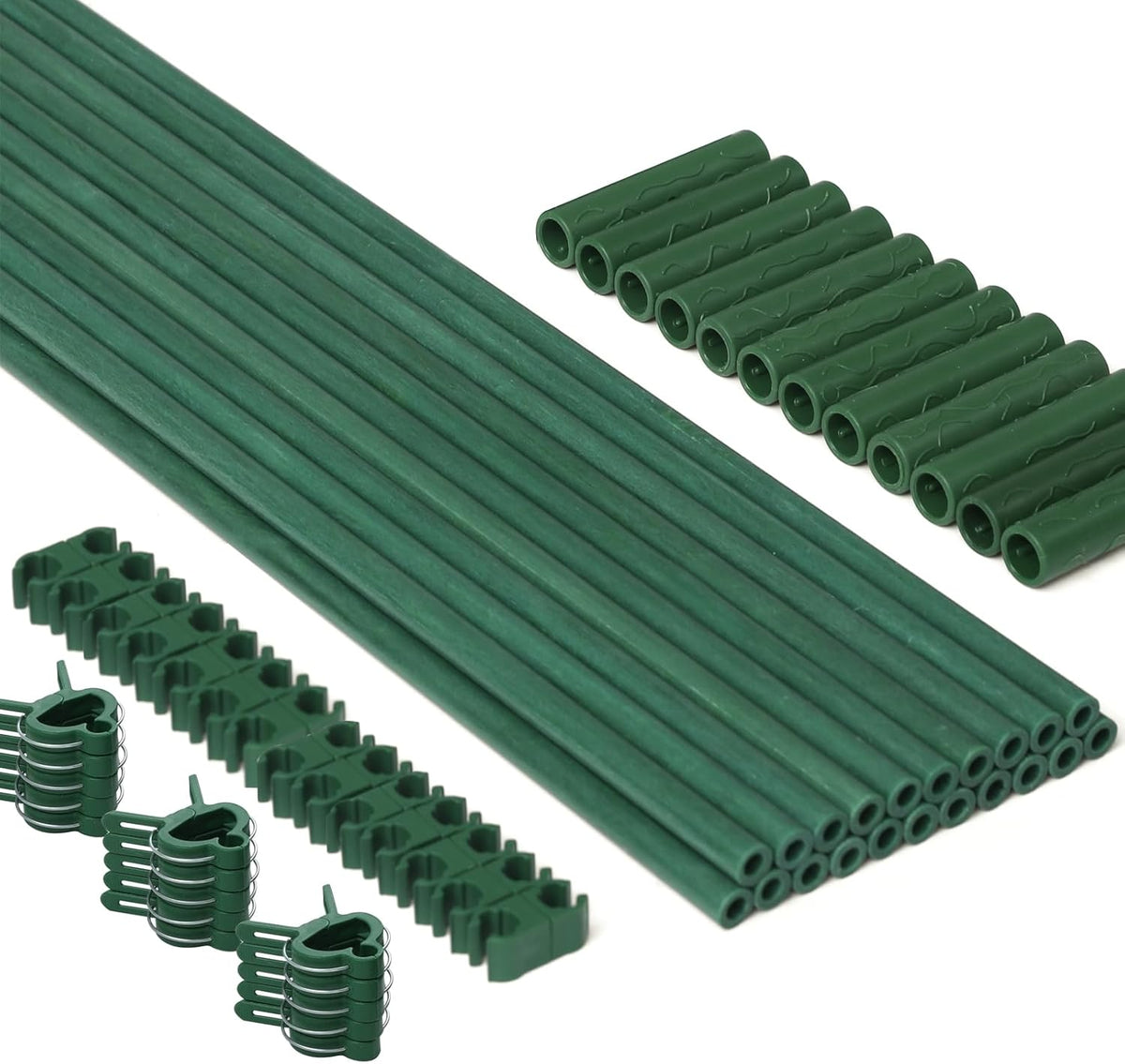 125pcs Garden Stakes Kit: Includes 40 Sets of Fiberglass Plant Sticks Supports & Accessories for DIY 4ft, 5ft, 6ft, 7ft Stakes for Tomato, Vegetables, Indoor & Outdoor Gardening Supplies
