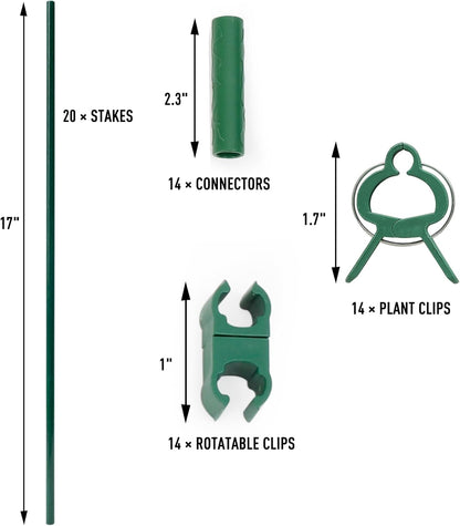 125pcs Garden Stakes Kit: Includes 40 Sets of Fiberglass Plant Sticks Supports & Accessories for DIY 4ft, 5ft, 6ft, 7ft Stakes for Tomato, Vegetables, Indoor & Outdoor Gardening Supplies