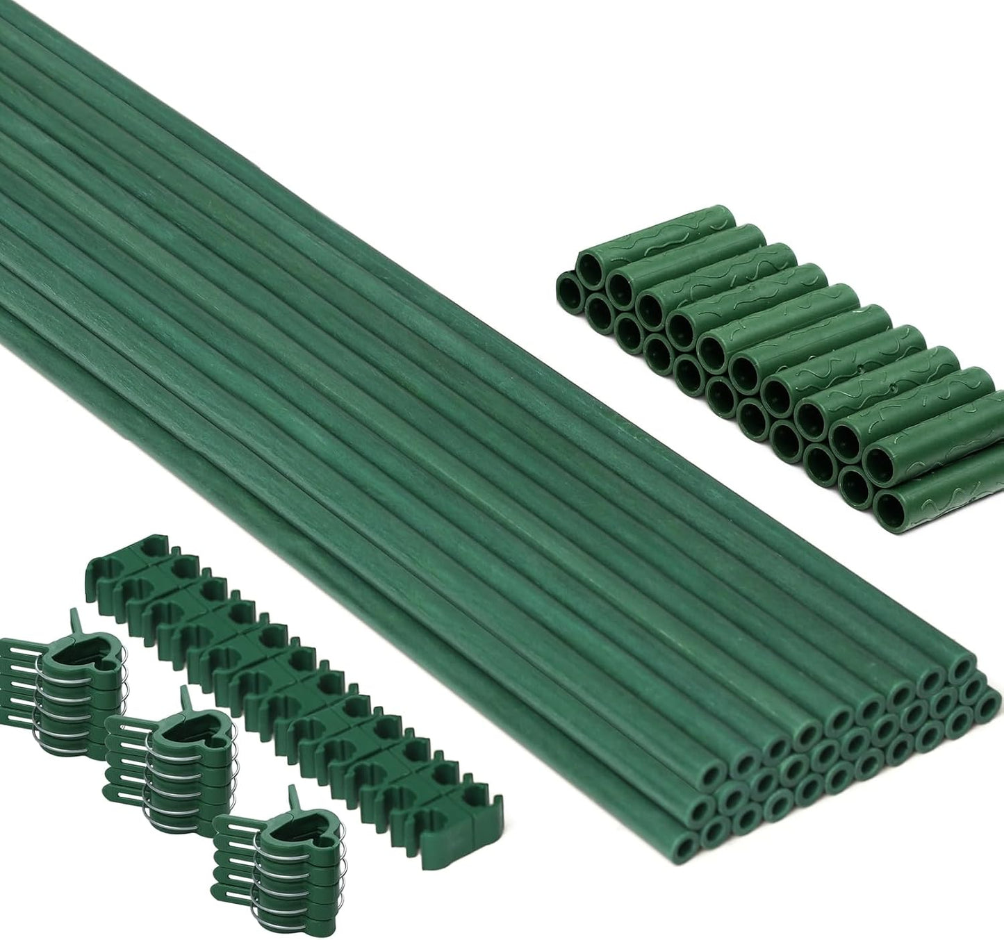 125pcs Garden Stakes Kit: Includes 40 Sets of Fiberglass Plant Sticks Supports & Accessories for DIY 4ft, 5ft, 6ft, 7ft Stakes for Tomato, Vegetables, Indoor & Outdoor Gardening Supplies