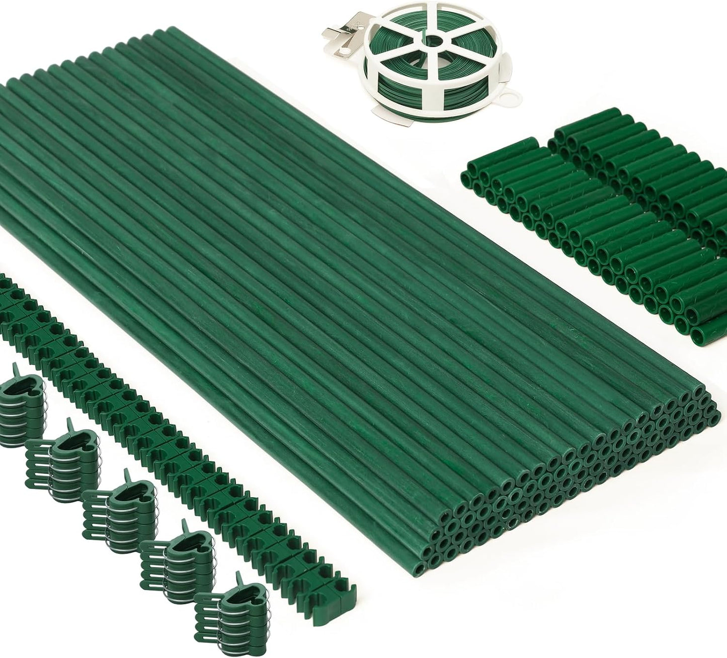 125pcs Garden Stakes Kit: Includes 40 Sets of Fiberglass Plant Sticks Supports & Accessories for DIY 4ft, 5ft, 6ft, 7ft Stakes for Tomato, Vegetables, Indoor & Outdoor Gardening Supplies