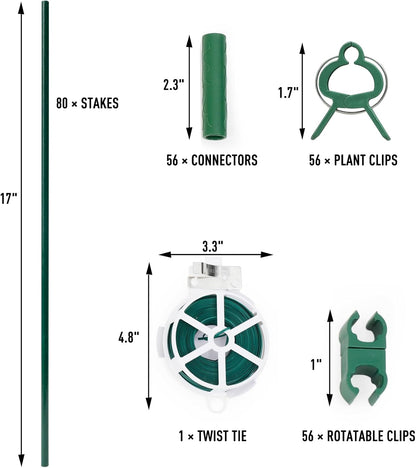 125pcs Garden Stakes Kit: Includes 40 Sets of Fiberglass Plant Sticks Supports & Accessories for DIY 4ft, 5ft, 6ft, 7ft Stakes for Tomato, Vegetables, Indoor & Outdoor Gardening Supplies
