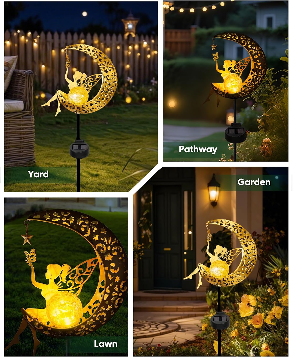 Solar Fairy Moon Garden Stake Light, Outdoor Yard Patio Decor Gift
