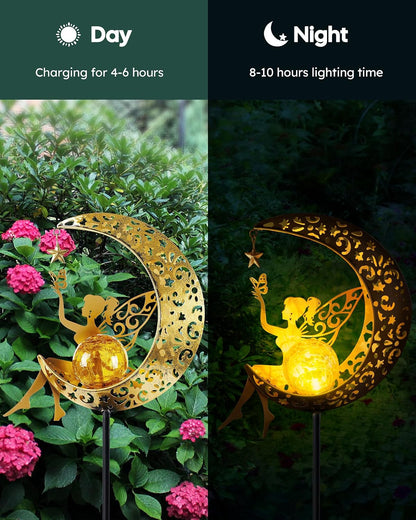 Solar Fairy Moon Garden Stake Light, Outdoor Yard Patio Decor Gift