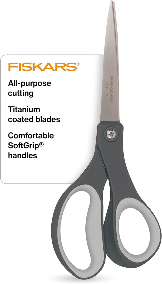 8" Everyday Titanium SoftGrip All Purpose Scissors for Office, Gray