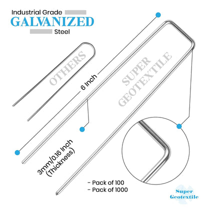 Landscape Staples - Heavy Duty 11 Gauge Galvanized U-Shaped Sod Pins for Weed Barrier and Landscaping Fabric Stakes - 1" x 6" (100 pcs)