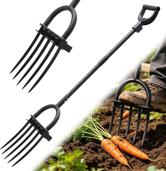Pitch Fork, 69" Heavy Duty Metal Garden Fork for Loosening Soil Broadfork with Ergonomic D-Grip Handle, 5-Tine Digging Fork Hay Fork for Compost,Mulching,Manure.