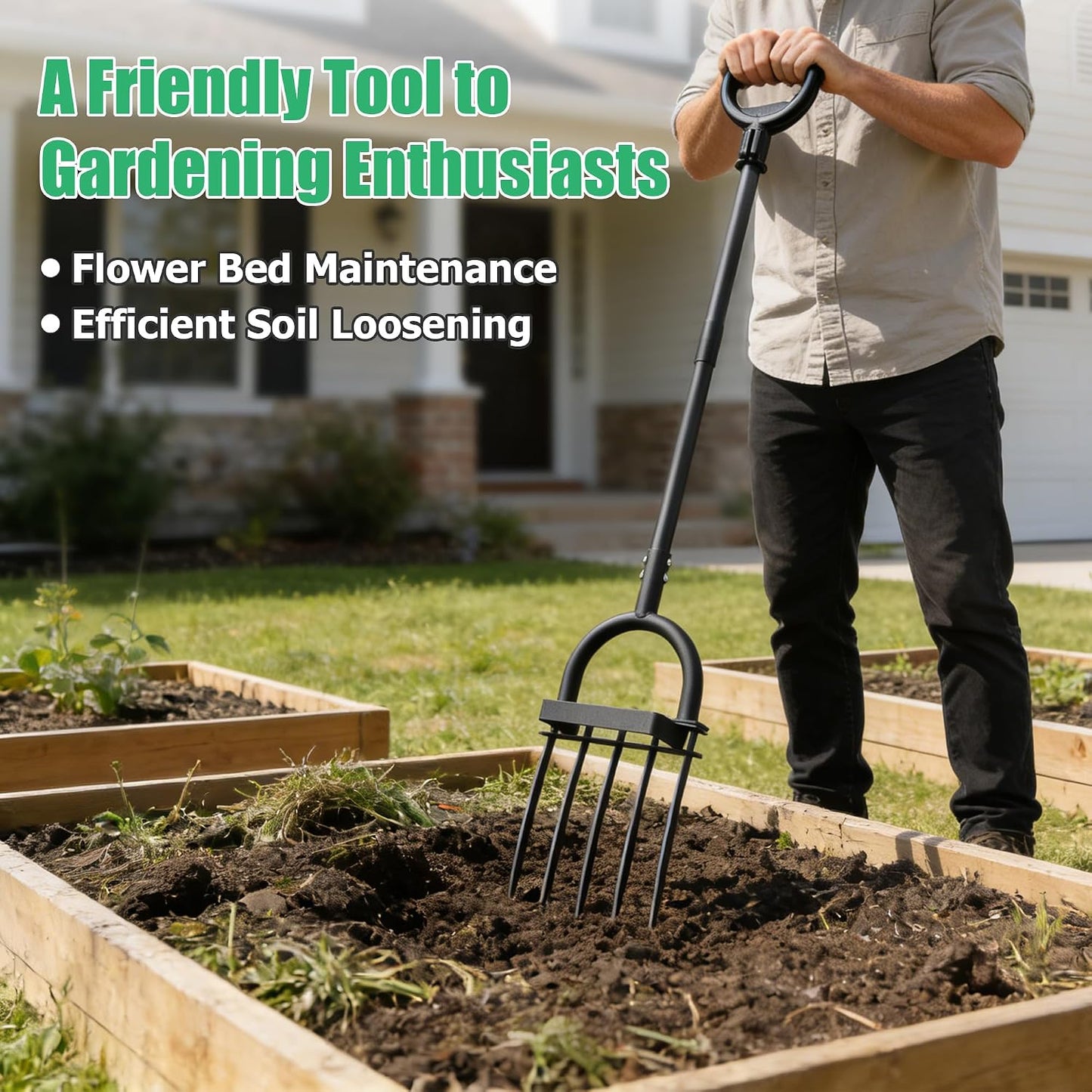 Pitch Fork, 69" Heavy Duty Metal Garden Fork for Loosening Soil Broadfork with Ergonomic D-Grip Handle, 5-Tine Digging Fork Hay Fork for Compost,Mulching,Manure.