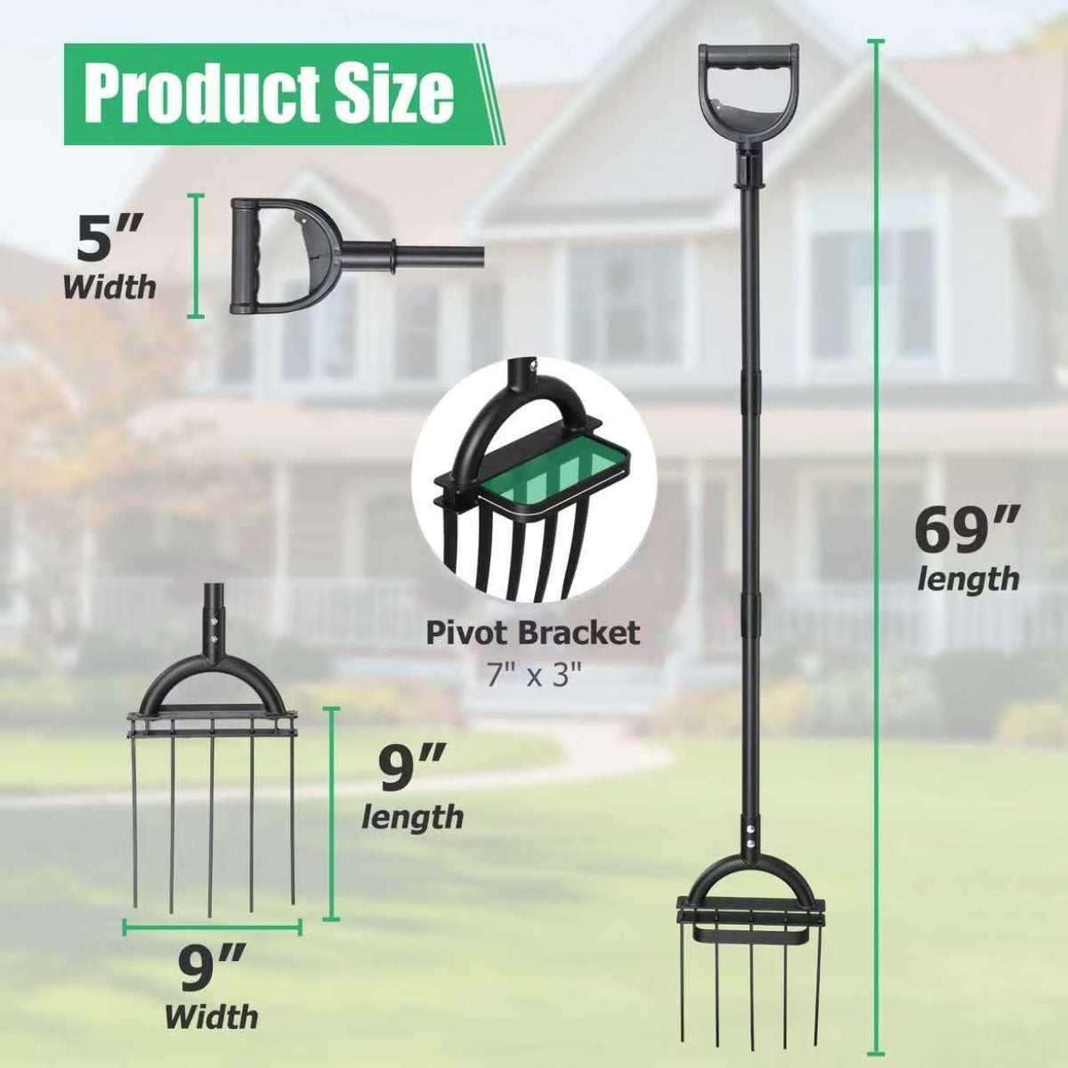 Pitch Fork, 69" Heavy Duty Metal Garden Fork for Loosening Soil Broadfork with Ergonomic D-Grip Handle, 5-Tine Digging Fork Hay Fork for Compost,Mulching,Manure.