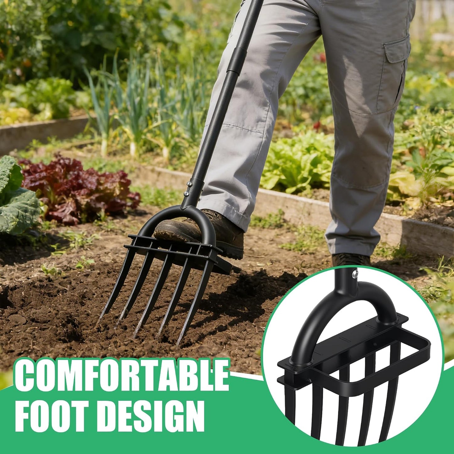 Pitch Fork, 69" Heavy Duty Metal Garden Fork for Loosening Soil Broadfork with Ergonomic D-Grip Handle, 5-Tine Digging Fork Hay Fork for Compost,Mulching,Manure.