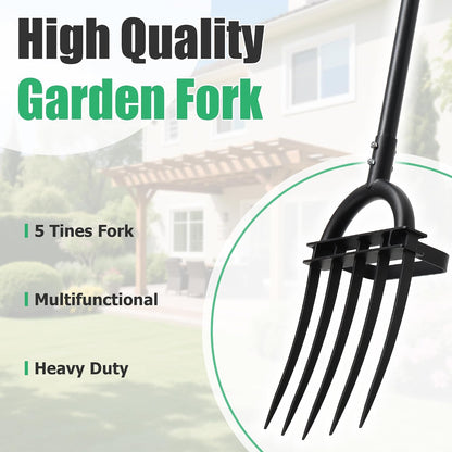 Pitch Fork, 69" Heavy Duty Metal Garden Fork for Loosening Soil Broadfork with Ergonomic D-Grip Handle, 5-Tine Digging Fork Hay Fork for Compost,Mulching,Manure.