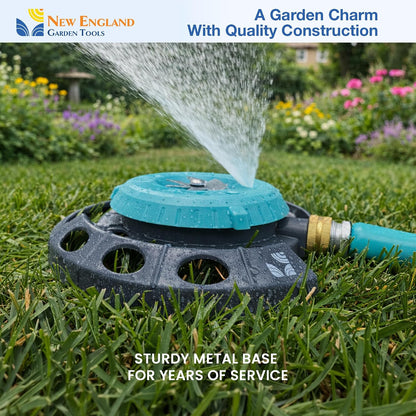 Multi-Pattern Spot Sprinkler 400001 - Adjustable 9 Spray Patterns, Heavy-Duty Metal Base, Decorative Turret Design, Versatile Lawn & Garden Watering, Durable Build