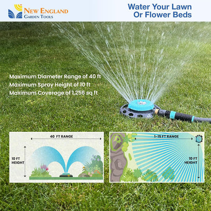 Multi-Pattern Spot Sprinkler 400001 - Adjustable 9 Spray Patterns, Heavy-Duty Metal Base, Decorative Turret Design, Versatile Lawn & Garden Watering, Durable Build