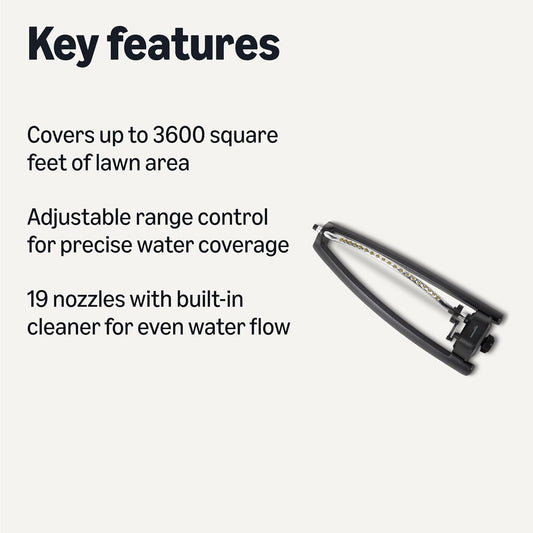 Oscillating Lawn Sprinkler for Yard, Garden and Flower Beds, 3600 Square Foot Coverage, Black