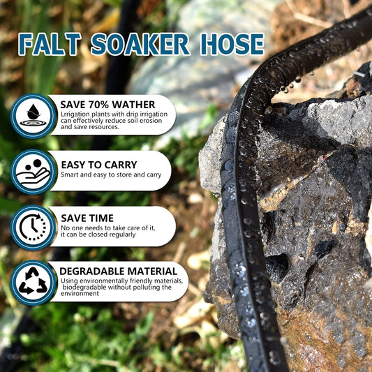 4-Pack Flat Soaker Hose 25FT for Garden Beds Linkable