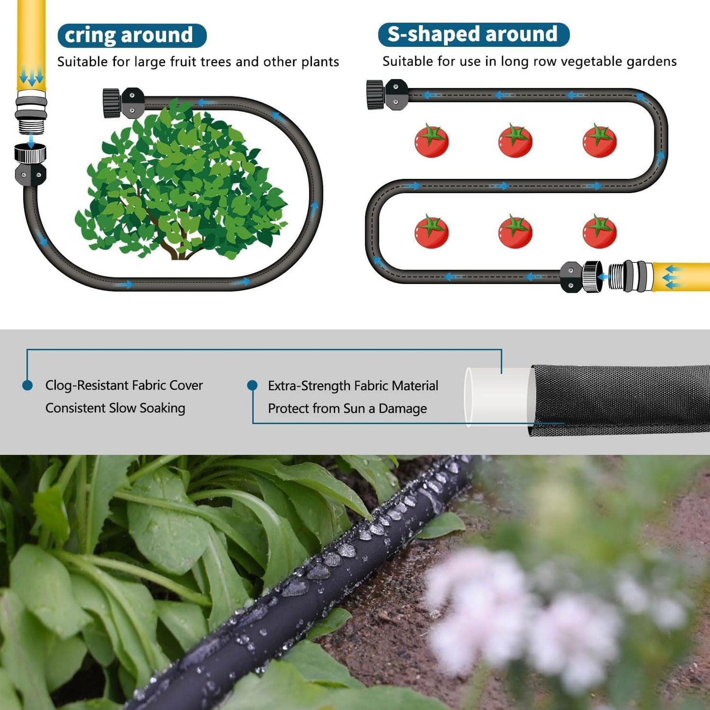 4-Pack Flat Soaker Hose 25FT for Garden Beds Linkable