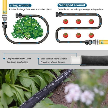 4-Pack Flat Soaker Hose 25FT for Garden Beds Linkable